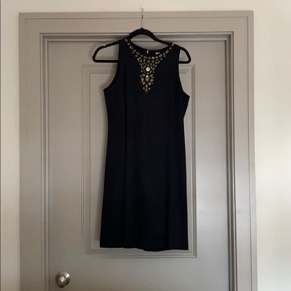 Michael Korda black jeweled cocktail dress